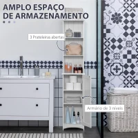 kleankin Coluna Casa de Banho com 3 Compartimentos de Armazenamento Porta e Prateleiras Ajustáveis 34x23x165cm Branco(m-4)