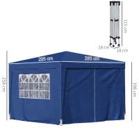 Outsunny Tenda de Jardim com Paredes Laterais Amovíveis Janelas Porta com Zíper e Bolsa de Transporte 295x295x195-258 cm Azul(m-3)