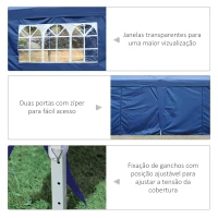 Outsunny Tenda para Festas com Paredes Laterais Amovíveis 2 Portas com Zíper 4 Janelas e Bolsa de Transporte 591x297x255 cm Azul(m-8)