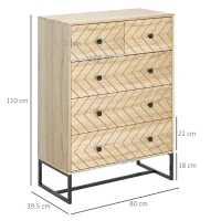 HOMCOM Cómoda com 5 Gavetas Estilo Retrô Móvel Auxiliar de Madeira para Sala de Estar Corredor 80x39,5x110 cm Madeira e Preto(m-3)