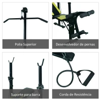 HOMCOM Banco de pesos reclinável multifuncional para treinamento e musculação 175x110x202 cm Preto(m-7)