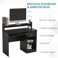 HOMCOM biurko komputerowe biurko biurko gamingowe, biurko do komputera z szufladą płyta wiórowa E1 czarny 104 x 48 x 95,5 cm(m-6)