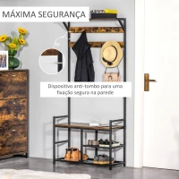 HOMCOM Móvel Cabide de Entrada com 3 Prateleiras 9 Ganchos Armário de Entrada com Cabides de Estilo Industrial 84x34,5x180cm Marrom(m-5)