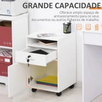HOMCOM Bloco de Gavetas de Escritório com 4 Rodas Fechadura Prateleira Aberta e Armário 40x35x60 cm Branco(m-4)