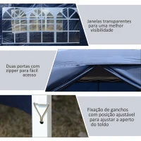 Outsunny Tenda de Jardim com Paredes Laterais Amovíveis Janelas Porta com Zíper e Bolsa de Transporte 295x295x195-258 cm Azul(m-8)