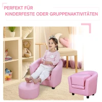 HOMCOM Kindersessel mit Fußhocker, Minisessel, Kinderzimmer Sofa, Kindersofa, Kindermöbel, für 3-6 Jahre alt, Mädchen, rosa, 51 x 39 x 41,5 cm(m-4)