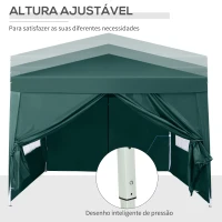 Outsunny Tenda de Jardim com Paredes Laterais Amovíveis Janelas Porta com Zíper e Bolsa de Transporte 295x295x195-258 cm Verde(m-9)
