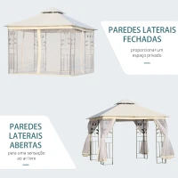 Outsunny Pérgola de Jardim Pérgola de Exterior com Teto Duplo Mosquiteira e Orifícios de Drenagem 300x300x280 cm Branco(m-5)