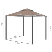 Outsunny Pérgola de Jardim Pérgola com Teto Duplo e Rede Mosquiteira com Zíper 295x295x270 cm Marrom e Branco(m-3)