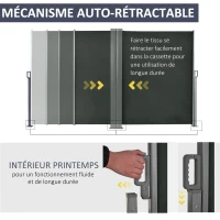 Outsunny Double Store latéral Brise-Vue paravent rétractable dim. 6L x 1,80H m Polyester Anti-UV Gris(m-6)