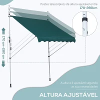Outsunny Toldo Manual Retrátil 200x150 cm com Manivela de Alumínio Ângulo Ajustável Proteção Solar para Varanda Jardim Pátio Verde(m-4)