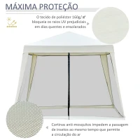 Outsunny Tenda de Jardim 3x3m Tenda com 4 Partes Laterais Rede Mosquiteira com Zíper Proteção UV para Patio Bege(m-4)