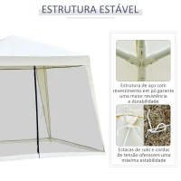 Outsunny Tenda de Jardim 3x3m Tenda com 4 Partes Laterais Rede Mosquiteira com Zíper Proteção UV para Patio Bege(m-5)