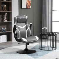 Vinsetto Gaming Chair Ergonomic Computer Chair with Adjustable Height Pedestal Base, Home Office Desk Chair Faux Leather Exclusive Swivel Chair, Grey(m-7)