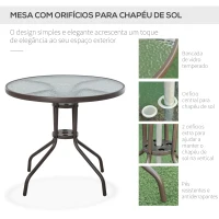 Outsunny Conjunto de Jardim Refeição 6 Peças com 4 Cadeiras Dobráveis Mesa com Bancada de Vidro e Chapéu de Sol Bege(m-6)