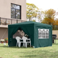 Outsunny Tenda de Jardim com Paredes Laterais Amovíveis Janelas Porta com Zíper e Bolsa de Transporte 295x295x195-258 cm Verde(m-2)