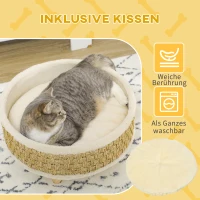 PawHut Hondenbed, verhoogde hondenligstoel met kussen, kattenbed, huisdierbed, rond(m-6)