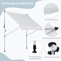 Outsunny Toldo Manual Retrátil 200x150 cm com Manivela de Alumínio Ângulo Ajustável Proteção Solar para Varanda Jardim Pátio Branco(m-7)