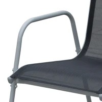 Outsunny Conjunto de Refeição 7 Peças com Mesa de Vidro Temperado e 6 Cadeiras Empilháveis com Apoio para os Braços 150x90x72 cm Preto e Cinza(m-9)