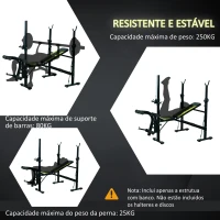 HOMCOM Banco de pesos reclinável multifuncional para treinamento e musculação 175x110x202 cm Preto(m-6)