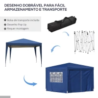 Outsunny Tenda de Jardim com Paredes Laterais Amovíveis Janelas Porta com Zíper e Bolsa de Transporte 295x295x195-258 cm Azul(m-6)