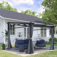 Outsunny paviljoen 3x3 met zonnekap en zijpanelen voor barbecue party, Donkergrijs(m-2)