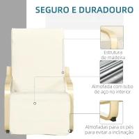 HOMCOM Poltrona Relax com Apoio para os Pés Ajustável Estofada em Tecido com Estrutura de Madeira 66,5x94x100 cm Creme(m-6)