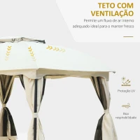 Outsunny Pérgola Exterior 3x3.65x2.82m  de Jardim Marco de Ferro com Parede Lateral e Mosquiteira Cor Creme(m-5)