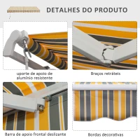 Outsunny Toldo Manual 3,5x2,5 m de Alumínio Toldo de Varanda Pátio com e Proteção Solar UV para Jardim Exterior Amarelo e Cinza(m-5)