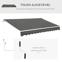 Outsunny Toldo Manual 3,5x2,5 m de Alumínio Toldo de Varanda Pátio com Manivela e Proteção Solar UV para Jardim Exterior Cinza(m-6)