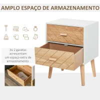 HOMCOM Mesa de Cabeceira com 2 Gavetas Espaço de Armazenamento para Dormitório 40x30x55,5 cm Branco e Madeira(m-5)