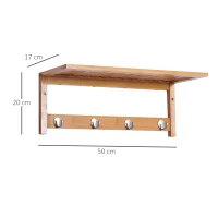 HOMCOM Móvel Cabide de Entrada com 4 Ganchos Cabide de Parede de Entrada de Bambu Carga Máxima 5kg 50x17x20cm Madeira(m-3)