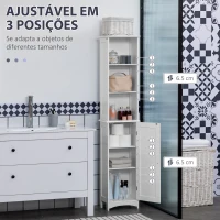 kleankin Coluna Casa de Banho com 3 Compartimentos de Armazenamento Porta e Prateleiras Ajustáveis 34x23x165cm Branco(m-5)