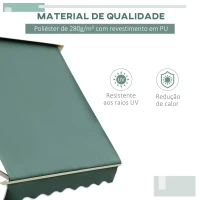 Outsunny Toldo Manual de Alumínio Retrátil 180x70 cm Toldo de Fachada para Exterior com Ângulo Ajustável e Impermeável Verde(m-4)
