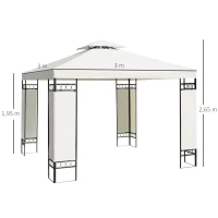 Outsunny Pérgola de Jardim 300x300x265 cm com Duplo Teto e Estrutura de Aço Proteção Solar para Festas Eventos ao Ar Livre Creme(m-3)