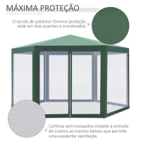 Outsunny Tenda Hexagonal Tenda de Jardim com Rede Mosquiteira Portas com Zíper e Orifícios de Drenagem 197x250 cm Verde(m-4)