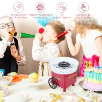 HOMCOM Máquina de Algodão Doce Estilo Retrô Potência 450W-550W Doce com Colher Medidora e 10 Palitos de Bambu 30x30x28cm Vermelha(m-4)