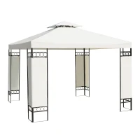 Outsunny Pérgola de Jardim 300x300x265 cm com Duplo Teto e Estrutura de Aço Proteção Solar para Festas Eventos ao Ar Livre Creme(m-1)
