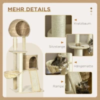 PawHut kattenboom, met kattenhuis, meerdere platforms, hangmat, krasmat, kantelbescherming, beige, 60 x 60 x 150 cm(m-5)