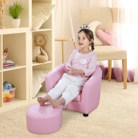 HOMCOM Kindersessel mit Fußhocker, Minisessel, Kinderzimmer Sofa, Kindersofa, Kindermöbel, für 3-6 Jahre alt, Mädchen, rosa, 51 x 39 x 41,5 cm(m-2)