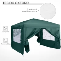 Outsunny Tenda de Jardim com Paredes Laterais Amovíveis Janelas Porta com Zíper e Bolsa de Transporte 295x295x195-258 cm Verde(m-6)