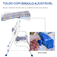 Outsunny Baloiço de Jardim Infantil de 2 Lugares com Toldo Ajustável em Ângulo e Cintos de Segurança ao Ar Livre 110x70x110 cm Azul(m-8)