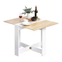 HOMCOM Mesa Sala de Jantar Dobrável Mesa Auxiliar de Cozinha com Laterais Dobráveis Desenho Moderno 103x76x73,5 cm Madeira e Branco(m-9)
