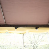 Outsunny Pérgola de Jardim 3,9x2,9m Pérgola de Alumínio com Teto de Ventilação 4 Cortinas Laterais Tela Mosquiteira e 8 Orifícios de Drenagem para Exterior Pátio Festas Marrom(m-8)