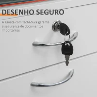 HOMCOM Bloco de Gavetas de Escritório com 4 Rodas Fechadura Prateleira Aberta e Armário 40x35x60 cm Branco(m-7)