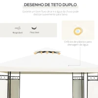 Outsunny Pérgola de Jardim 300x300x265 cm com Duplo Teto e Estrutura de Aço Proteção Solar para Festas Eventos ao Ar Livre Creme(m-4)