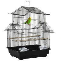 PawHut Metal Bird Cage with Plastic Swing Perch Food Container Tray Handle for Finch Canary Budgie 50.5 x 40 x 63cm Black(m-1)