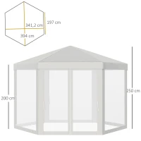 Outsunny Tenda Hexagonal Tenda de Jardim com Rede Mosquiteira Portas com Zíper e Orifícios de Drenagem 197x250 cm Creme(m-3)