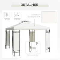 Outsunny Pérgola de Jardim 300x300x265 cm com Duplo Teto e Estrutura de Aço Proteção Solar para Festas Eventos ao Ar Livre Creme(m-6)