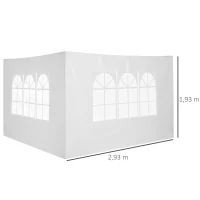 Outsunny Conjunto de 2 Paredes Laterais para Tendas de 3x3m e 3x6m Paredes Laterais para Tendas com Janelas Transparentes 293x193cm Branco(m-3)